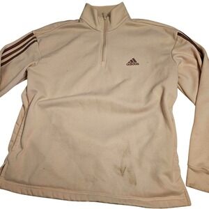 Adidas Pullover Mens Medium Quarter Zip Three Stripe Fleece Athletic Sweatshirt